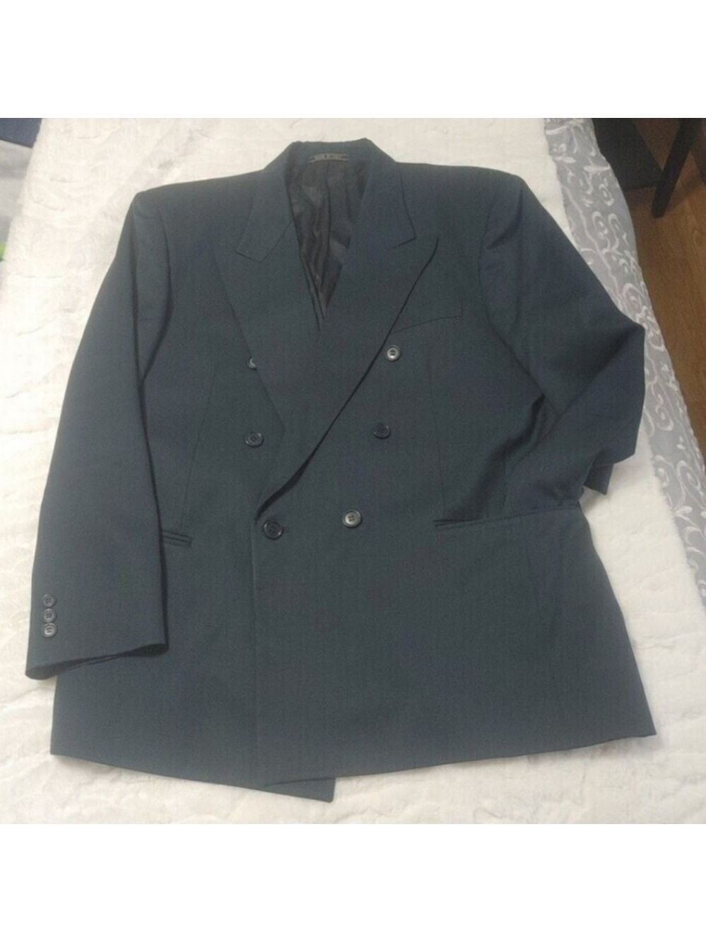 Vito Rufolo Suit Blazer Wool Double Breasted Ventless Shoulder Pad Men Size 44 R